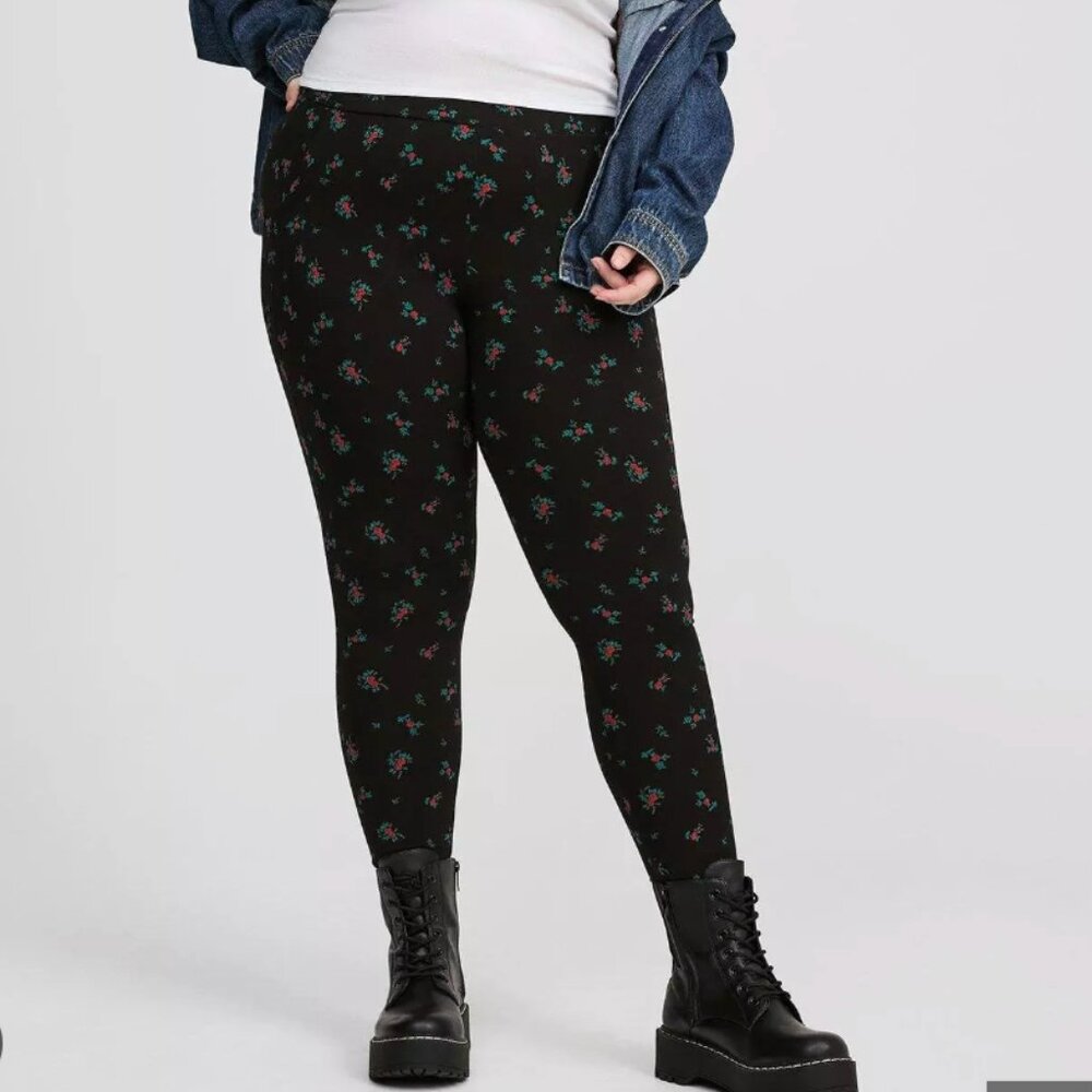 TORRID Full Length Holly Leaf Leggings Size 1X Signature Waist Pocket Black NEW - Picture 4 of 6